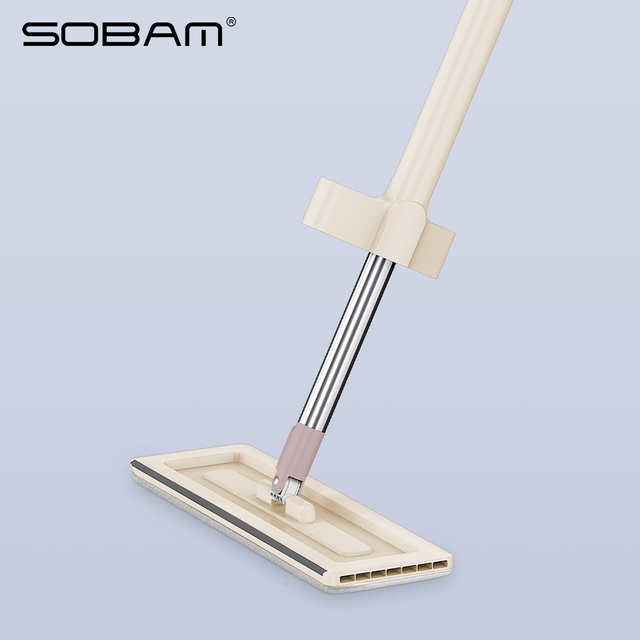 Sobam Popular Quick-Dry Magic Mop for Home Floor Cleaning Easy-to-use Flat Mop with Rectangle Wiper Folding Handle Water Squeezing Mop Head