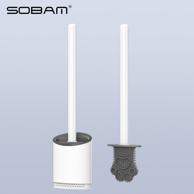 Sobam TPR Silicone Toilet Brush Set Soft Rubber Long Handle Toilet Cleaning Brush MT04