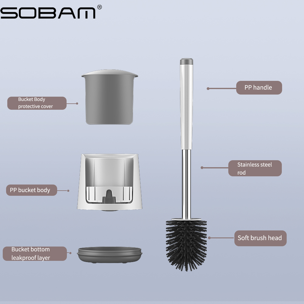Toilet Bowl Brush and Holder, Toilet Brushes Cleaner Set for Bathroom, Household Cleaning Tools, Silicone Bristles Toilet Scrubber, Floor Standing Brush