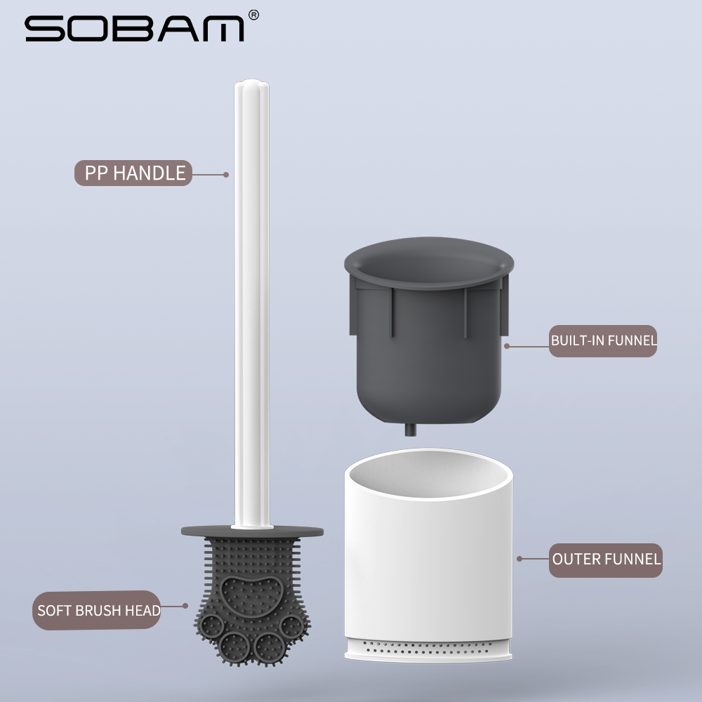 Sobam TPR Silicone Toilet Brush Set Soft Rubber Long Handle Toilet Cleaning Brush MT04
