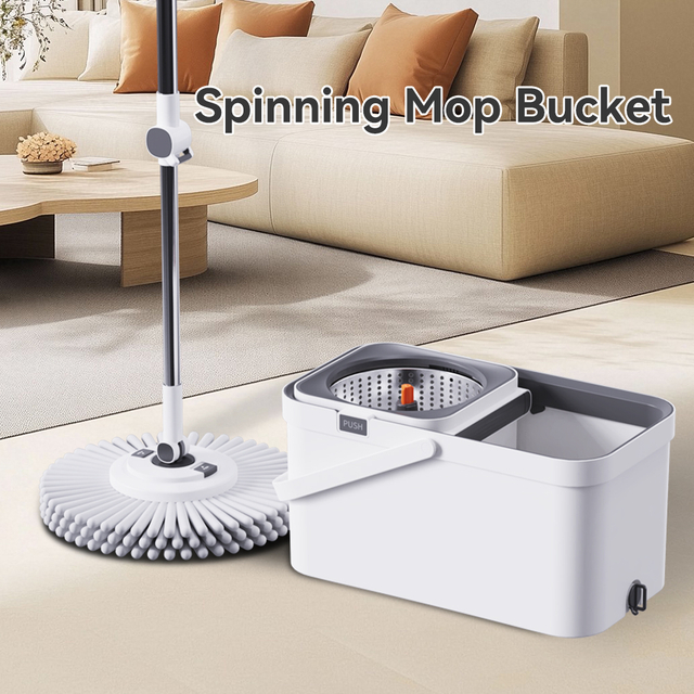 Hand Free Washing Mop 360 Degrees Spin Mop with Replaceable Head and Bucket Microfiber Floor Mop