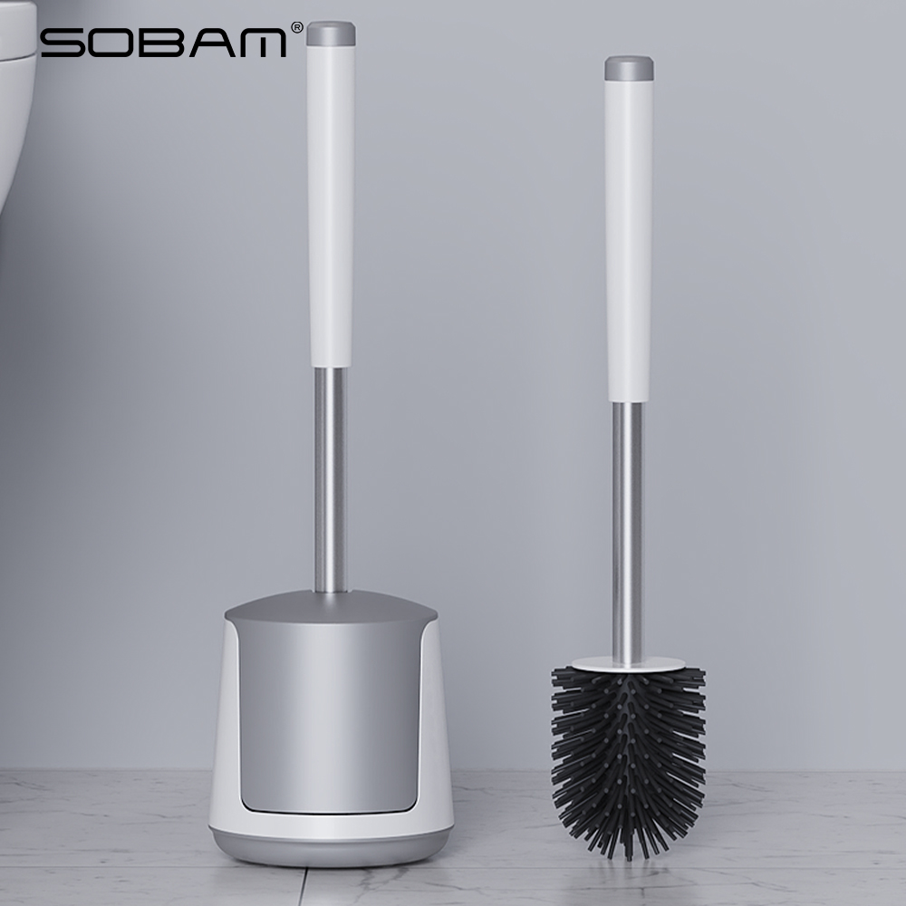 Toilet Bowl Brush and Holder, Toilet Brushes Cleaner Set for Bathroom, Household Cleaning Tools, Silicone Bristles Toilet Scrubber, Floor Standing Brush