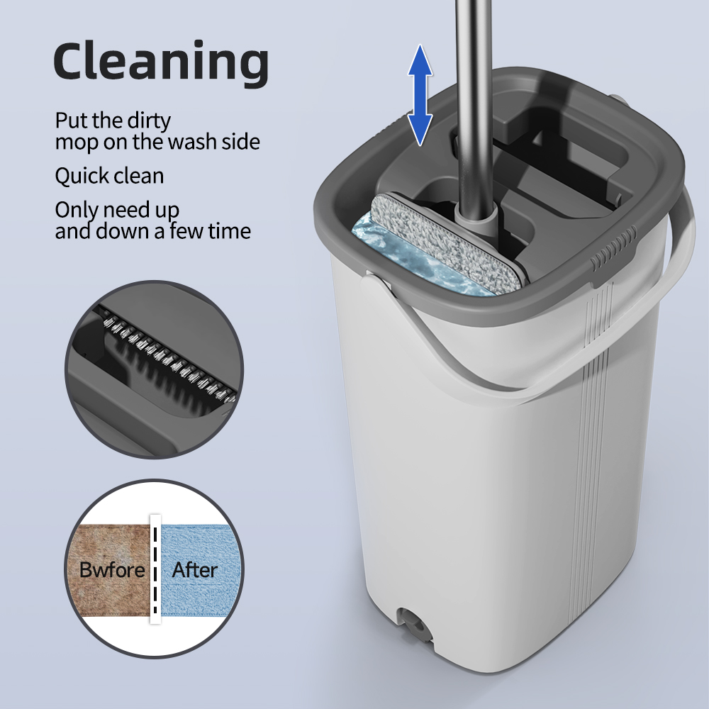 Factory Outlet Microfibre Flat Mop and Bucket Set Easy Home Free Hand Washing Scratch 