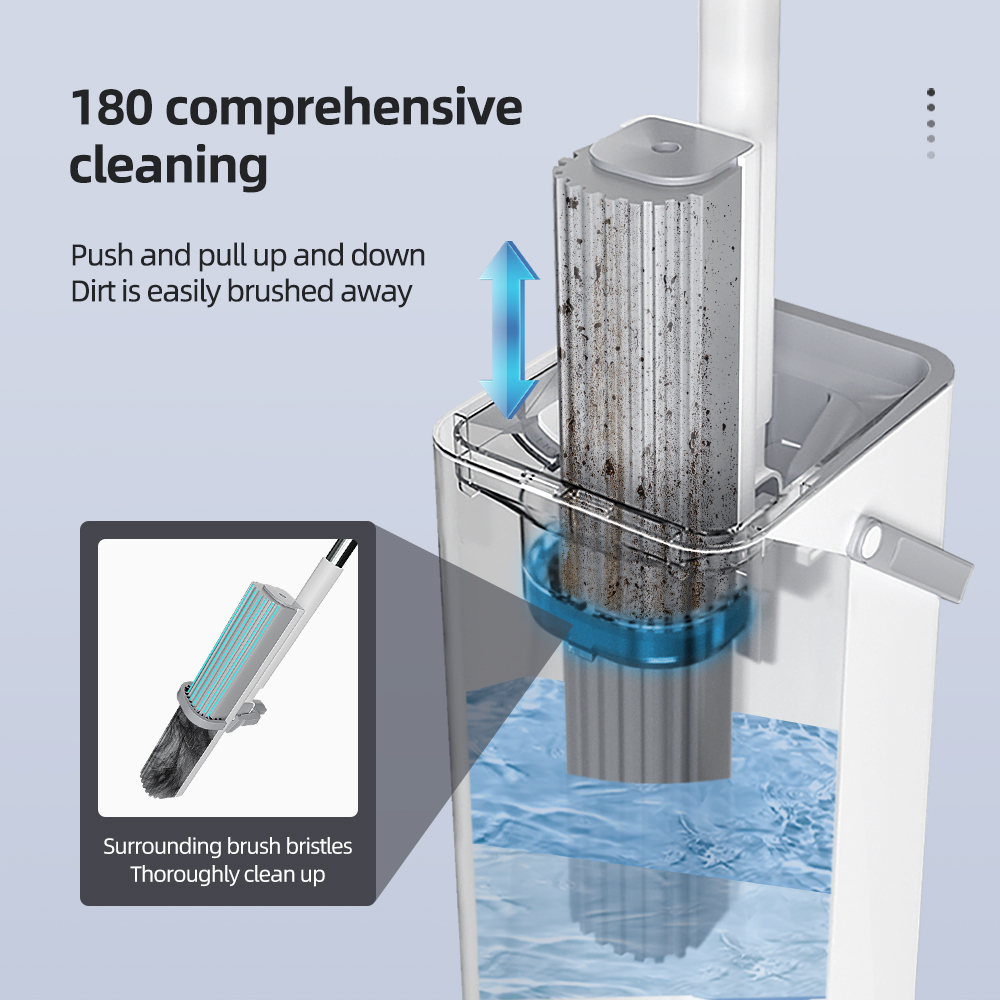 Self-Wringing Floor Cleaning Sponge Mop with PVA Head Durable Steel Pole and Magic Handle Hand-Free with Bucket Set