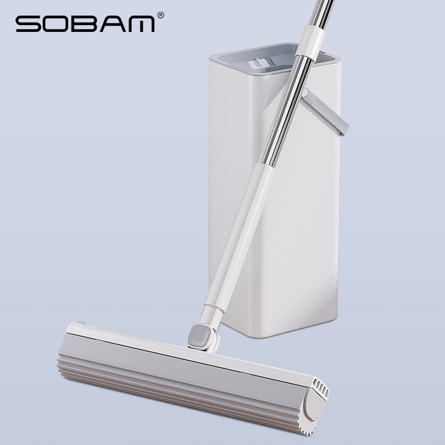 Self-Wringing Floor Cleaning Sponge Mop with PVA Head Durable Steel Pole and Magic Handle Hand-Free with Bucket Set