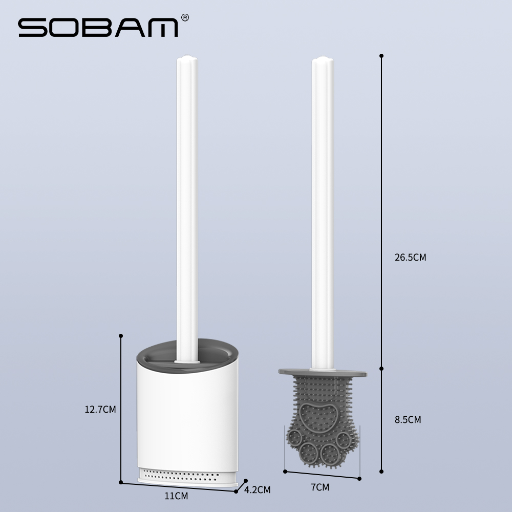 Sobam TPR Silicone Toilet Brush Set Soft Rubber Long Handle Toilet Cleaning Brush MT04