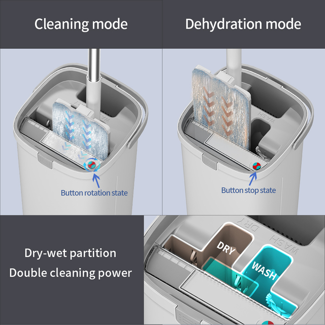Household Free Hand Squeeze Sewage Separation Mop Washing Dry Wet Tool Scrape Cleaning Bucket Cleaning Mop