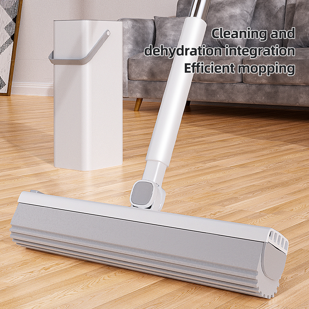 Self-Wringing Floor Cleaning Sponge Mop with PVA Head Durable Steel Pole and Magic Handle Hand-Free with Bucket Set