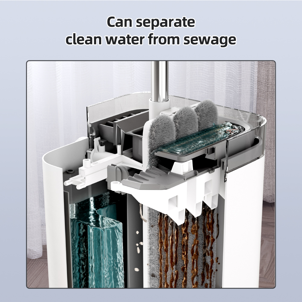 Household Free Hand Squeeze Sewage Separation Mop Washing Dry Wet Tool Scrape Cleaning and dirty water separation Bucket Mop