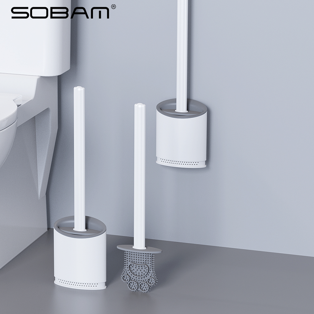 Sobam TPR Silicone Toilet Brush Set Soft Rubber Long Handle Toilet Cleaning Brush MT04